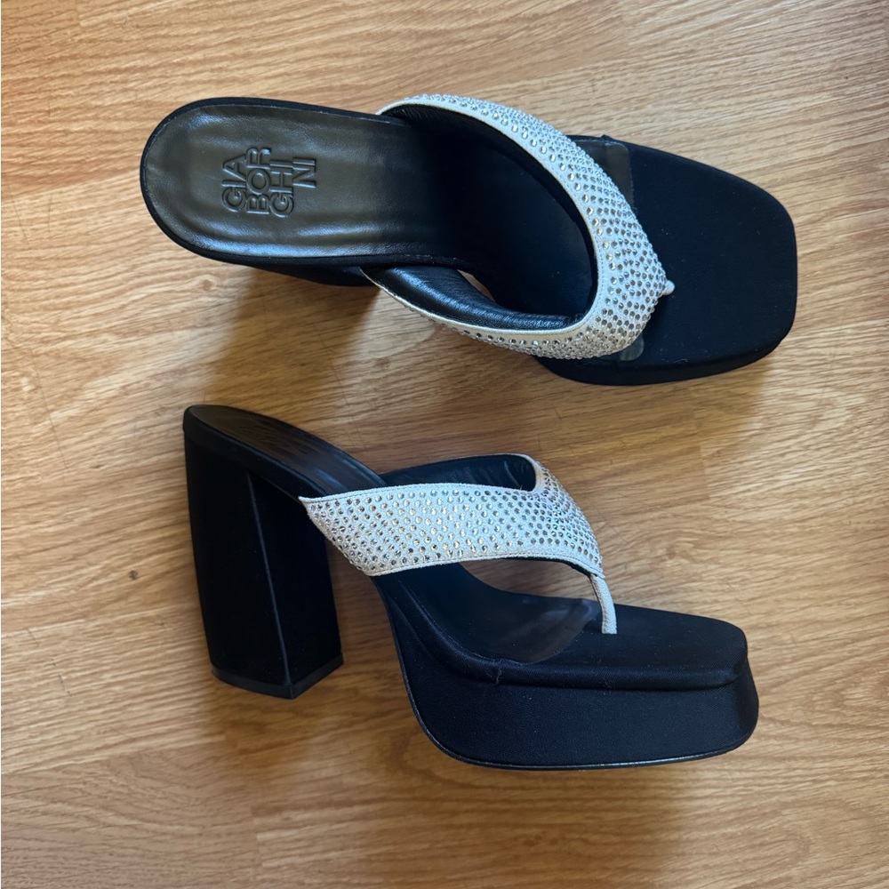 Gia Borghini Rhinestone Satin Platform Thong Sandals Size 8.5 Box and Shoebag